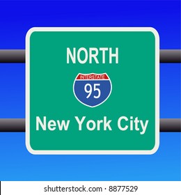 Interstate 95 to New York City sign illustration