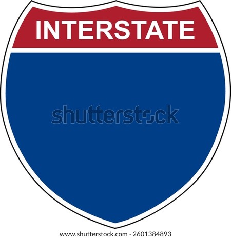 Interstate blank sign. Interstate highway sign. Road number. Signpost indicating route numbers in the U.S. Interstate Highway System. Even numbers run west to east. Odd numbers run north to south.