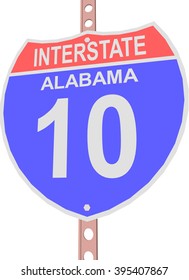 Interstate highway 10 road sign in Alabama