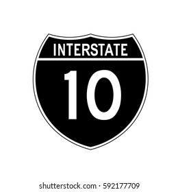 Interstate highway 10 road sign. Black