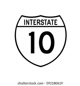 Interstate highway 10 road sign. white