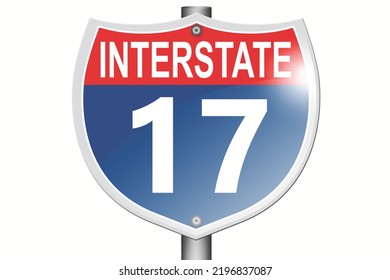 Señal de la carretera Interstate 17 aislada en fondo blanco, 3d representando 