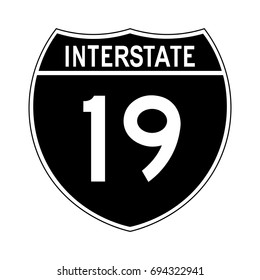 Interstate highway 19 road sign. Black variant