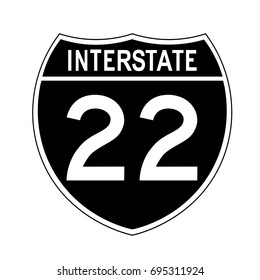 Interstate highway 22 road sign. Black variant