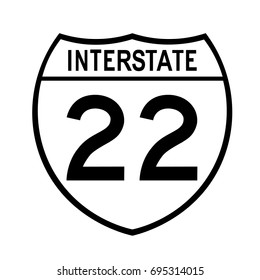 Interstate highway 22 road sign. A white variant