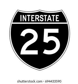 Interstate highway 25 road sign. Black variant