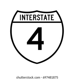 Interstate highway 4 road sign. A white variant