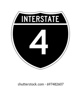 Interstate highway 4 road sign. Black variant