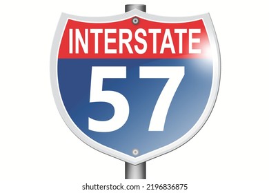 Señal de la carretera interestatal 57 aislada en fondo blanco, 3d representación 