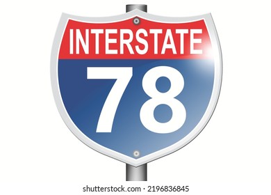 Señal de la carretera interestatal 78 aislada en fondo blanco, 3d representación 