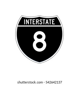 Interstate highway 8 road sign. Black. Arizona