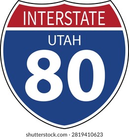Interstate highway 80 road sign in Utah. Interstate 80 (I-80) Utah UT US Interstate highway route shield badge.