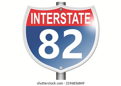 Interstate highway 82 road sign isolated on white background, 3d rendering 