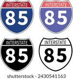 Interstate highway 85 road icon. Interstate highway 85 road sign. black Interstate highway 85 road symbol. flat style.