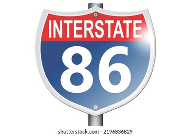 Interstate highway 86 road sign isolated on white background, 3d rendering 