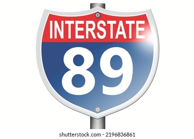 Señal de la carretera Interstate 89 aislada en fondo blanco, 3d representando 