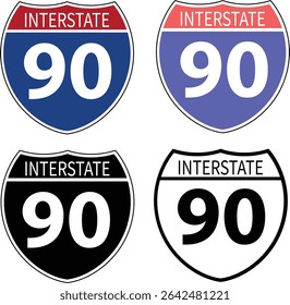 Interstate highway 90 road icon. Interstate highway 90 road sign. black Interstate highway 90 road symbol. flat style.