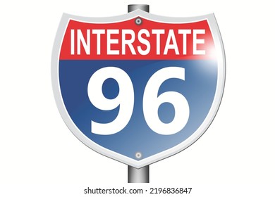 Interstate highway 96 road sign isolated on white background, 3d rendering 