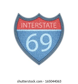 Interstate Highway sign . Denim style. Vector