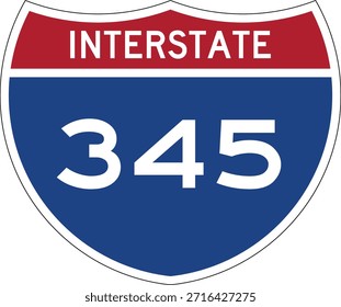 Interstate I-345 Shield USA Señal de tráfico Vector de diseño editable 