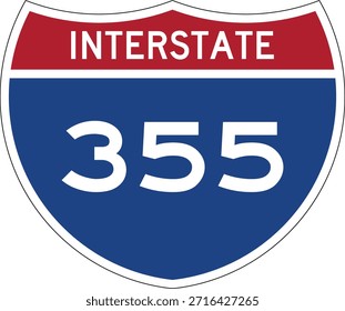 Interstate I-355 Shield USA Señal de tráfico Vector de diseño editable 