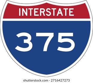 Interstate I-375 Shield USA Señal de tráfico Vector de diseño editable 