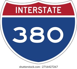 Interstate I-380 Shield USA Road Sign Vetor de Design Editável 