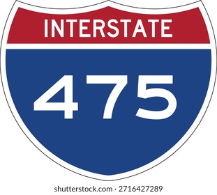 Interstate I-475 Shield USA Señal de tráfico Vector de diseño editable 