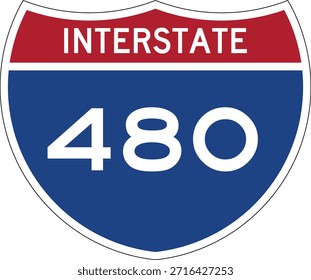 Interstate I-480 Shield USA Señal de tráfico Vector de diseño editable 