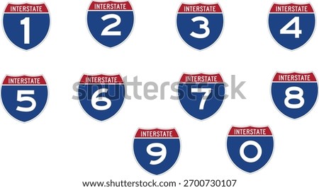 Interstate Road Signs 0 to 9 Badges