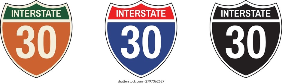 Interstate Route 30 Road Sign Icon Vector Highway Shield Symbol