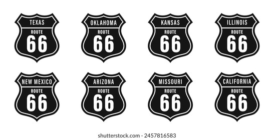  Interstate route sign set. International road signs. Interstate roads. US Route signs. Route 66.