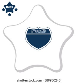 Interstate Sign - American blue and red motorway road