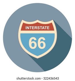 Interstate Sign Flat Icon In Circle