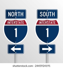 Interstate Signs - Brazil - Vector illustration of blue road signs with United States interstate highway shield