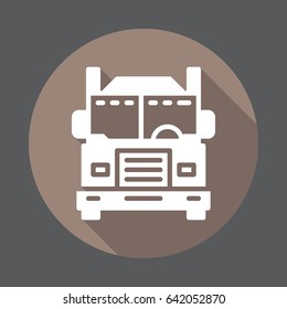 Interstate truck flat icon. Round colorful button, circular vector sign with long shadow effect. Flat style design