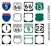 Interstate and US Route signs including famous Route 66