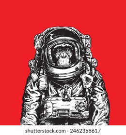 Interstellar Monkey: Hand-Drawn Astronaut - Explore the Cosmos with this Distinctive