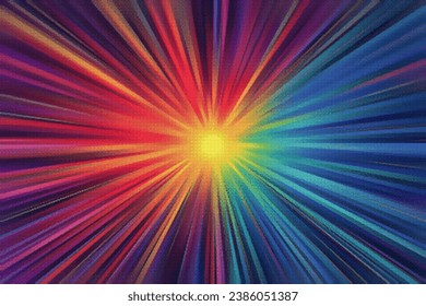 Espacio interestelar que viaja a velocidad máxima a través de un túnel warp. Fondo de color pixelado con túnel brillante y rastros de luz vibrantes. Retro-ciencia ficción y astrofísica concepto de hiperespacio.