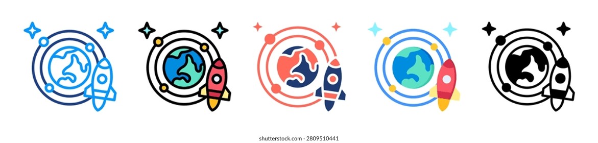 Interstellar Travel Icon Set Multiple Style Collection Vector Illustration