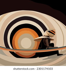 Interstellar Voyage, Artistic Illustration of Astronaut on Jupiter in Abstract Art Deco Poster