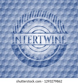 Intertwine blue emblem with geometric pattern.