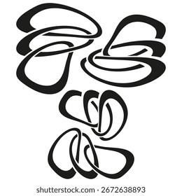 Intertwined abstract loops. Connected vector shapes. Creative link design. Chaotic knot illustration. EPS 10.