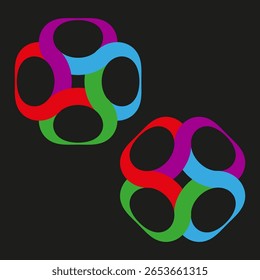 Intertwined abstract shapes. Colorful loop design. Organic form Vector. Dynamic emblem set. EPS 10.