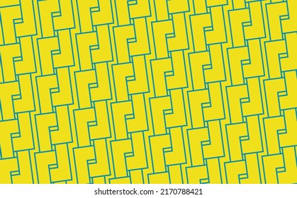 Intertwined blue colored angular lines within yellow vector background. Suitable for fabric, wallpaper, cover, card, and banner.