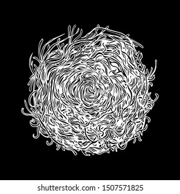 Intertwined branches of a tree or rhizome. Vegetable ornament for decoration or design of packaging. Vector illustration. Gray background. Swirling texture, natural. Art.