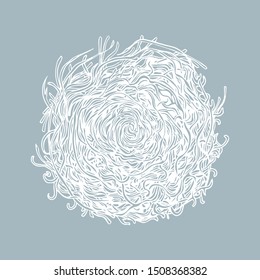 Intertwined branches of a tree or rhizome. Vegetable ornament for decoration or design of packaging. Vector illustration. Gray background. Swirling texture, natural. Art.