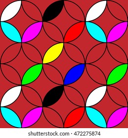 intertwined circles on dark red