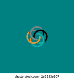 Intertwined colored circles on teal