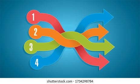 Intertwined colorful Arrows in 16:9 horizontal design. Vector illustration.